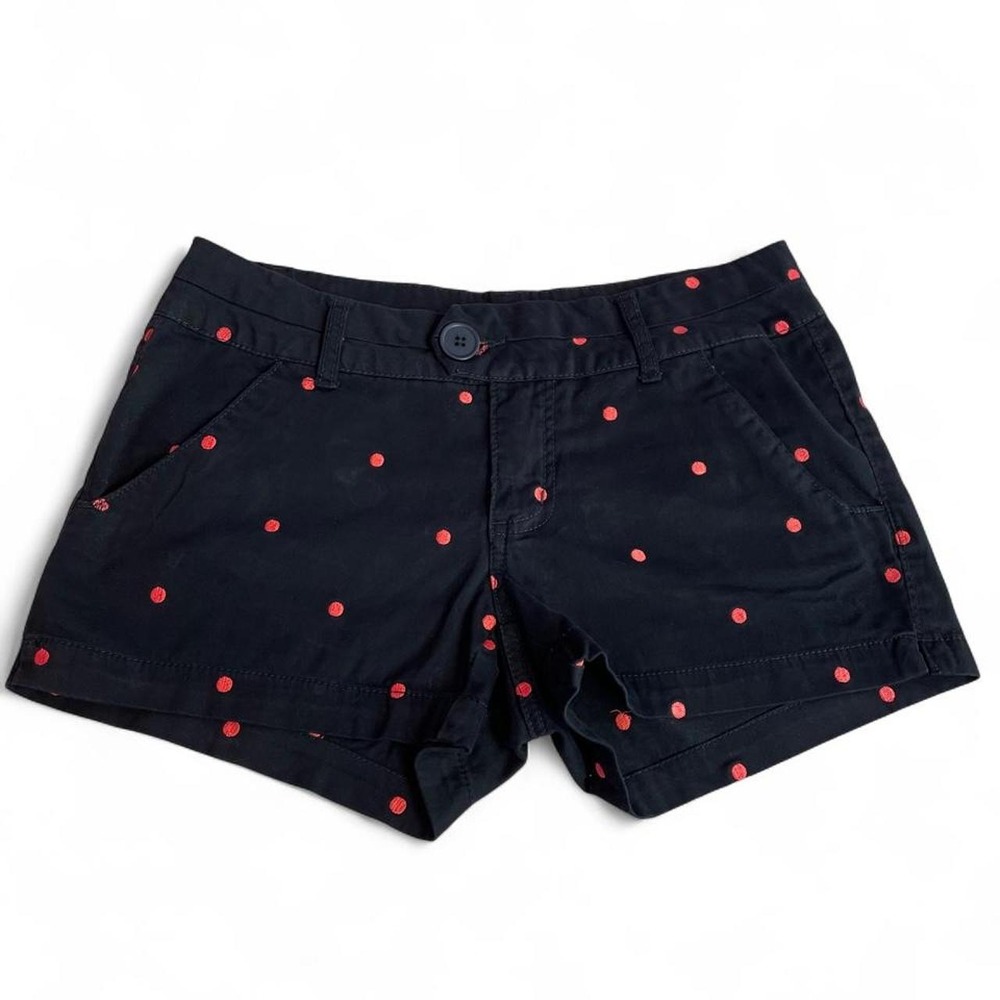 British Khaki black shorts with red polka dots